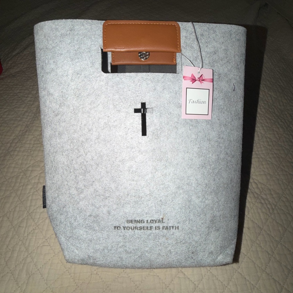 Fashion Felt Tote Bag with Tan Leather Accent - Men Bags